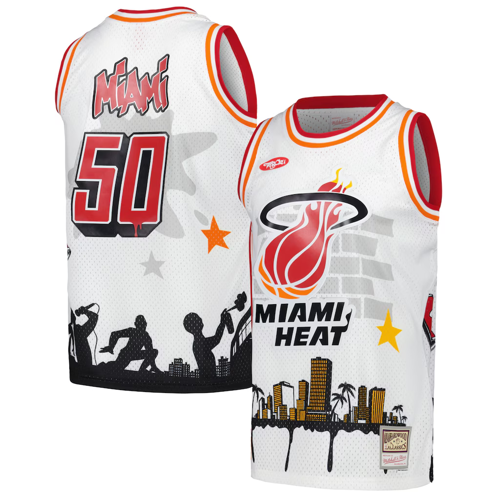 Rebec M.Heat Mitchell & Ness x Tats Cru White Hardwood Classics Fashion Jerseys