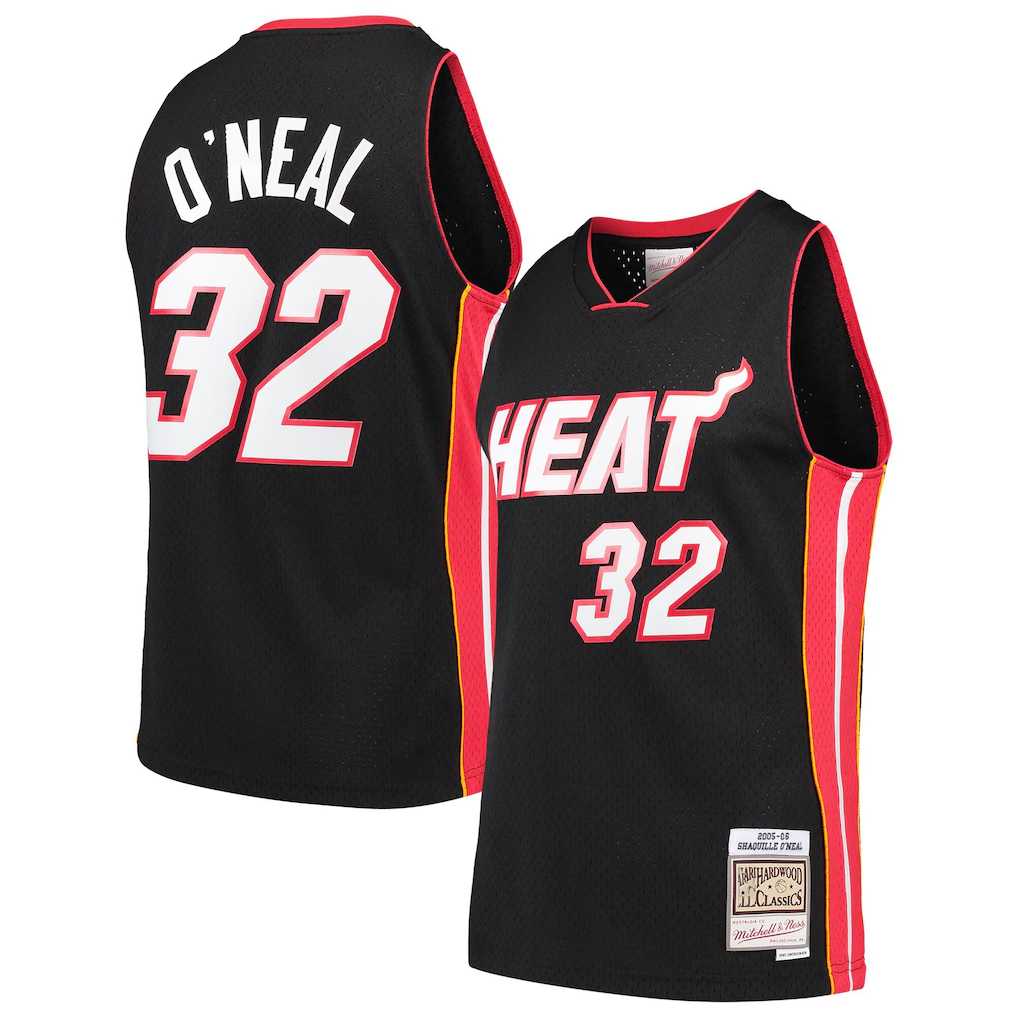 Rebec M.Heat #32 Shaquille O'Neal Mitchell & Ness Black Hardwood Classics Swingman Jerseys