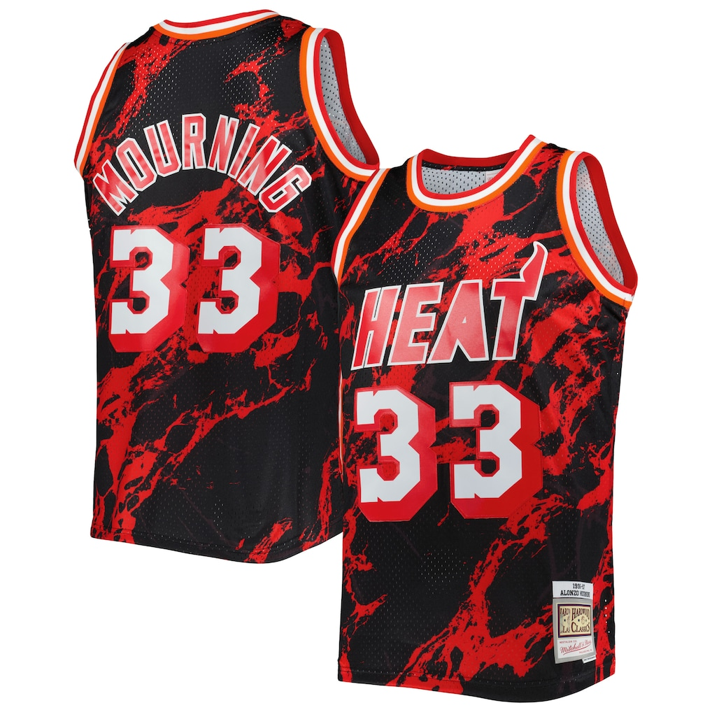 Rebec M.Heat #33 Alonzo Mourning Mitchell & Ness Black 199697 Hardwood Classics Marble Swingman Jerseys