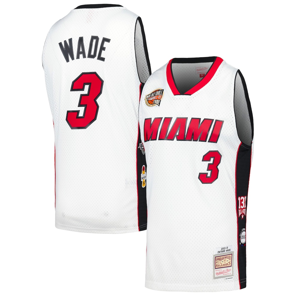 Rebec M.Heat #3 Dwyane Wade Mitchell & Ness White Hall of Fame Class of 2023 Throwback Swingman Jerseys