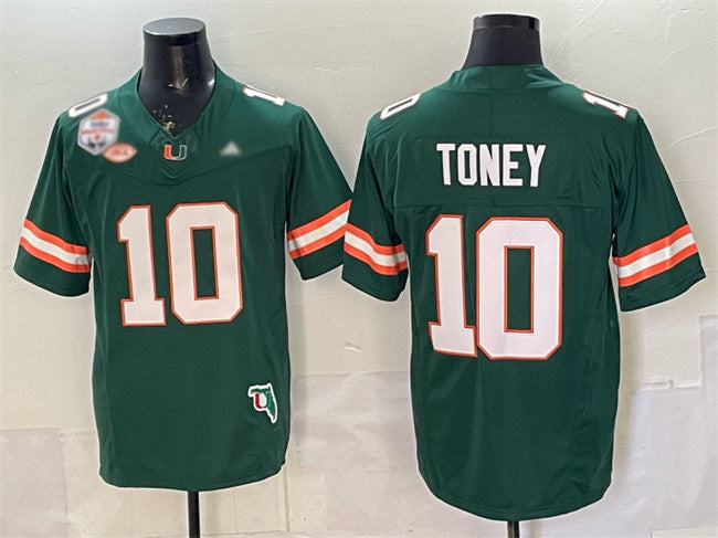 Rebec M.Hurricanes #10 Malachi Toney Green F.U.S.E. The Fiesta Bowl Champions & Florida Patch Stitched Football American College Jerseys
