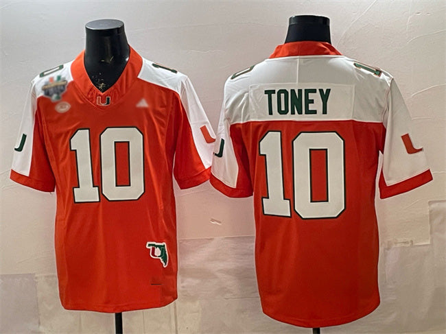 Rebec M.Hurricanes #10 Malachi Toney Orange Alternate F.U.S.E. Fiesta Bowl Champions & Florida Patch Stitched Football American College Jerseys