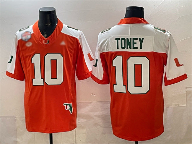 Rebec M.Hurricanes #10 Malachi Toney Orange Alternate F.U.S.E. The Fiesta Bowl Champions & Florida Patch Stitched Football American College Jerseys