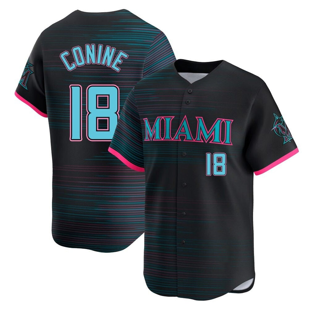 Rebec M.Marlins #18 Griffin Conine Player Black City Connect Home Limited Stitched Jerseys