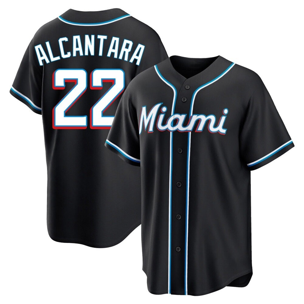 Rebec M.Marlins #22 Sandy Alcantara Player Black Fashion Out Home Game Stitched Jerseys