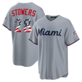 Rebec M.Marlins #28 Kyle Stowers Gray USA 250 Fourth of July Road Stadium Jersey