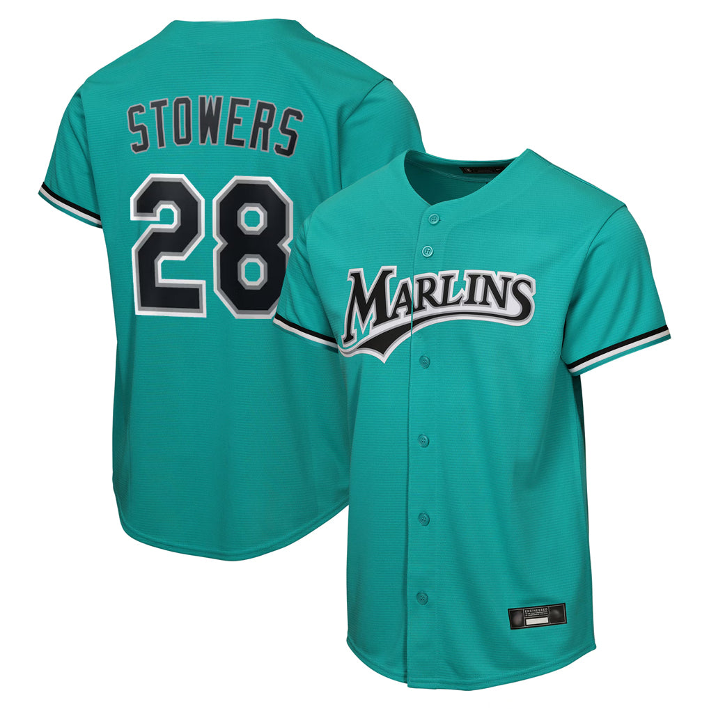 Rebec M.Marlins #28 Kyle Stowers Player Teal Home Game Stitched Jerseys