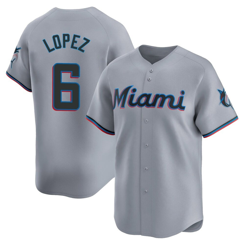 Rebec M.Marlins #6 Otto Lopez Player Gray Home Limited Stitched Jerseys
