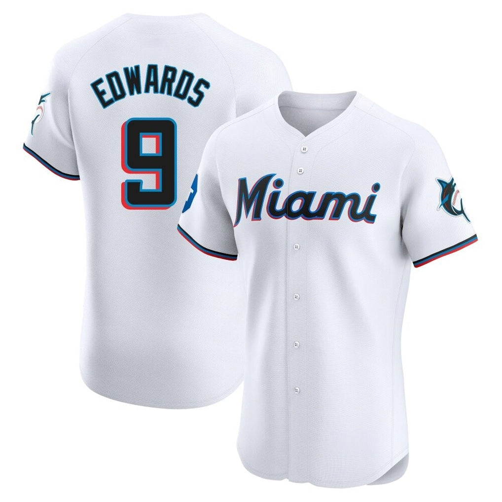 Rebec M.Marlins #9 Xavier Edwards Player White  Home Limited Elite Stitched Jerseys