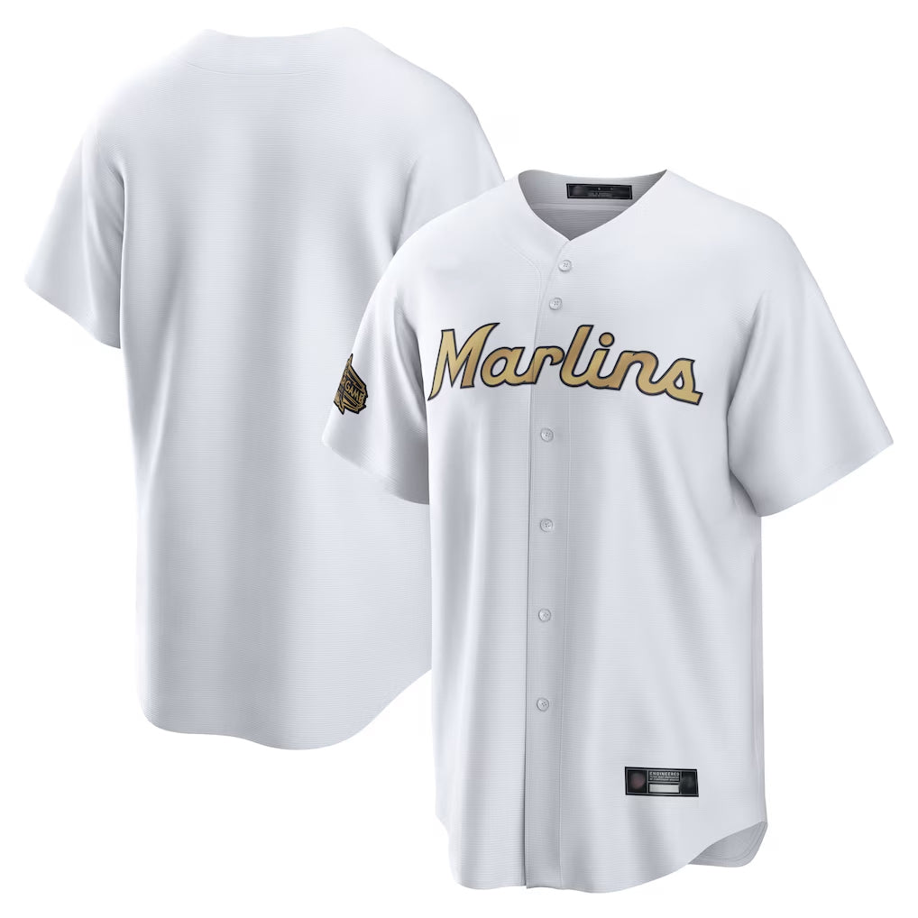 Rebec M.Marlins Blank Player White Gold Home Game Stitched Jerseys