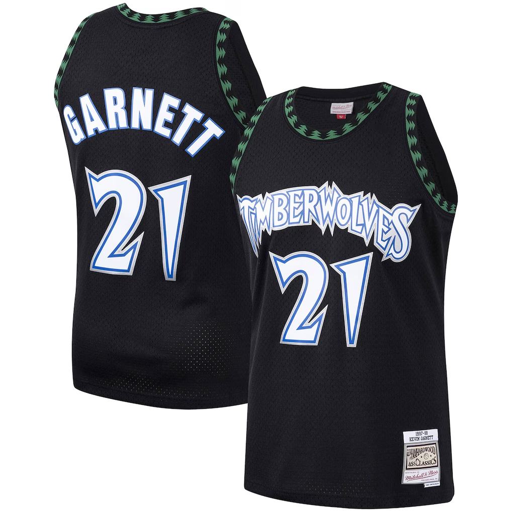 Rebec M.Timberwolves #21 Kevin Garnett Mitchell & Ness Black Hardwood Classics Swingman Stitched Jerseys