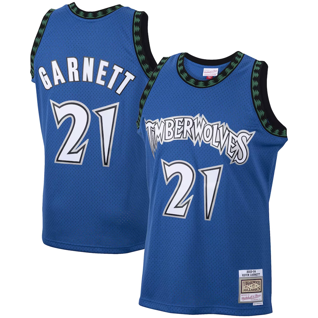 Rebec M.Timberwolves #21 Kevin Garnett Mitchell & Ness Blue Big & Tall 200304 Hardwood Classics Swingman Stitched Jerseys