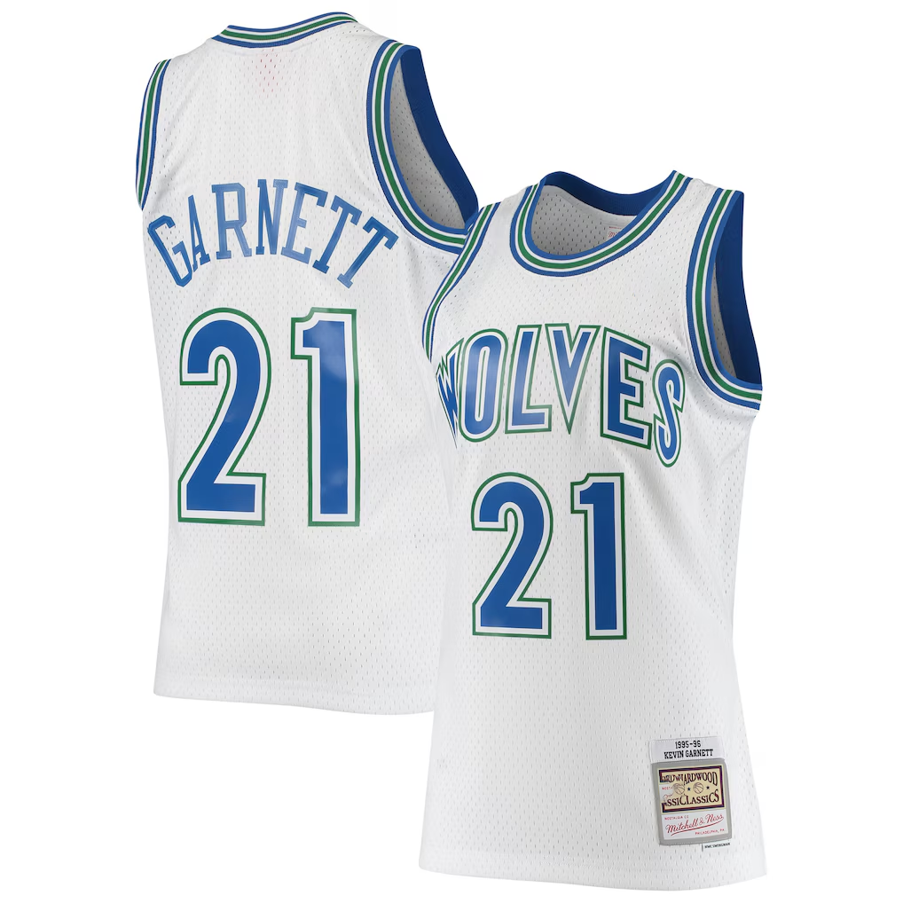 Rebec M.Timberwolves #21 Kevin Garnett Mitchell & Ness White 199596 Hardwood Classics Swingman Stitched Jerseys