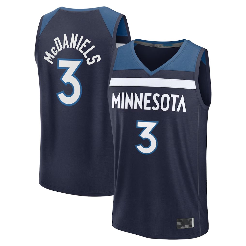 Rebec M.Timberwolves #3 Jaden McDaniels Navy Fast Break Replica Stitched Jerseys - Icon Edition