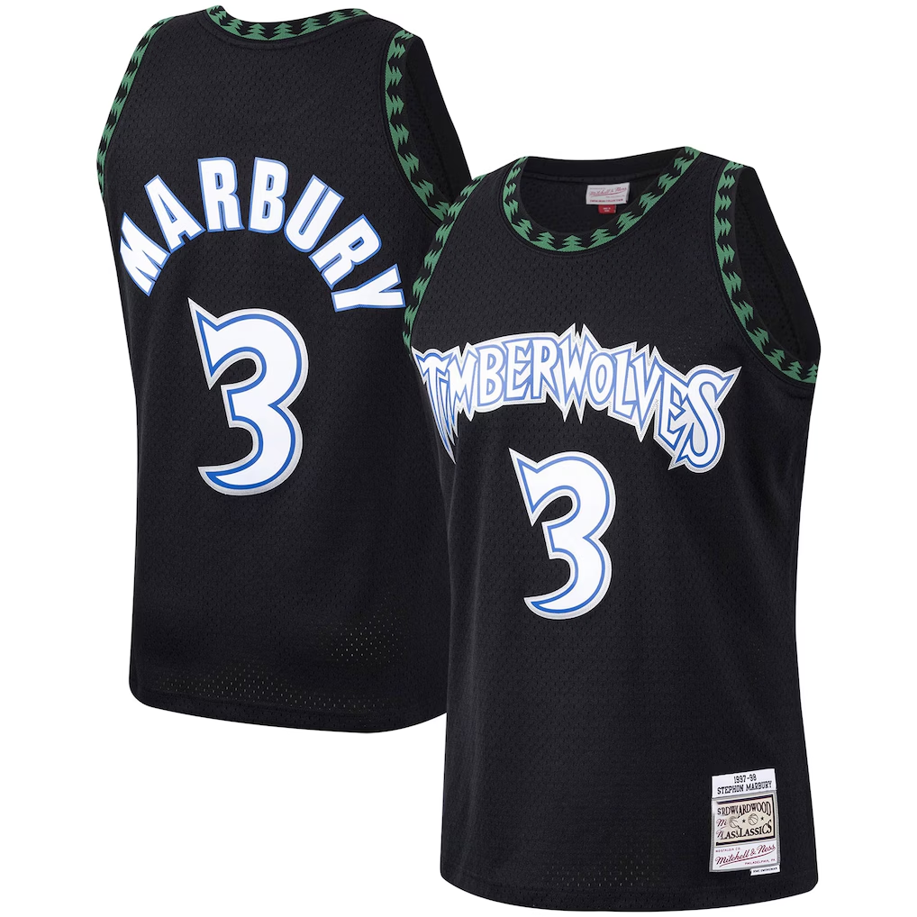 Rebec M.Timberwolves #3 Stephon Marbury Mitchell & Ness Black 199798 Hardwood Classics Swingman Stitched Jerseys