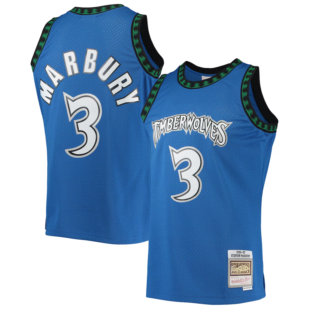 Rebec M.Timberwolves #3 Stephon Marbury Mitchell & Ness Blue 199697 Hardwood Classics Swingman Stitched Jerseys