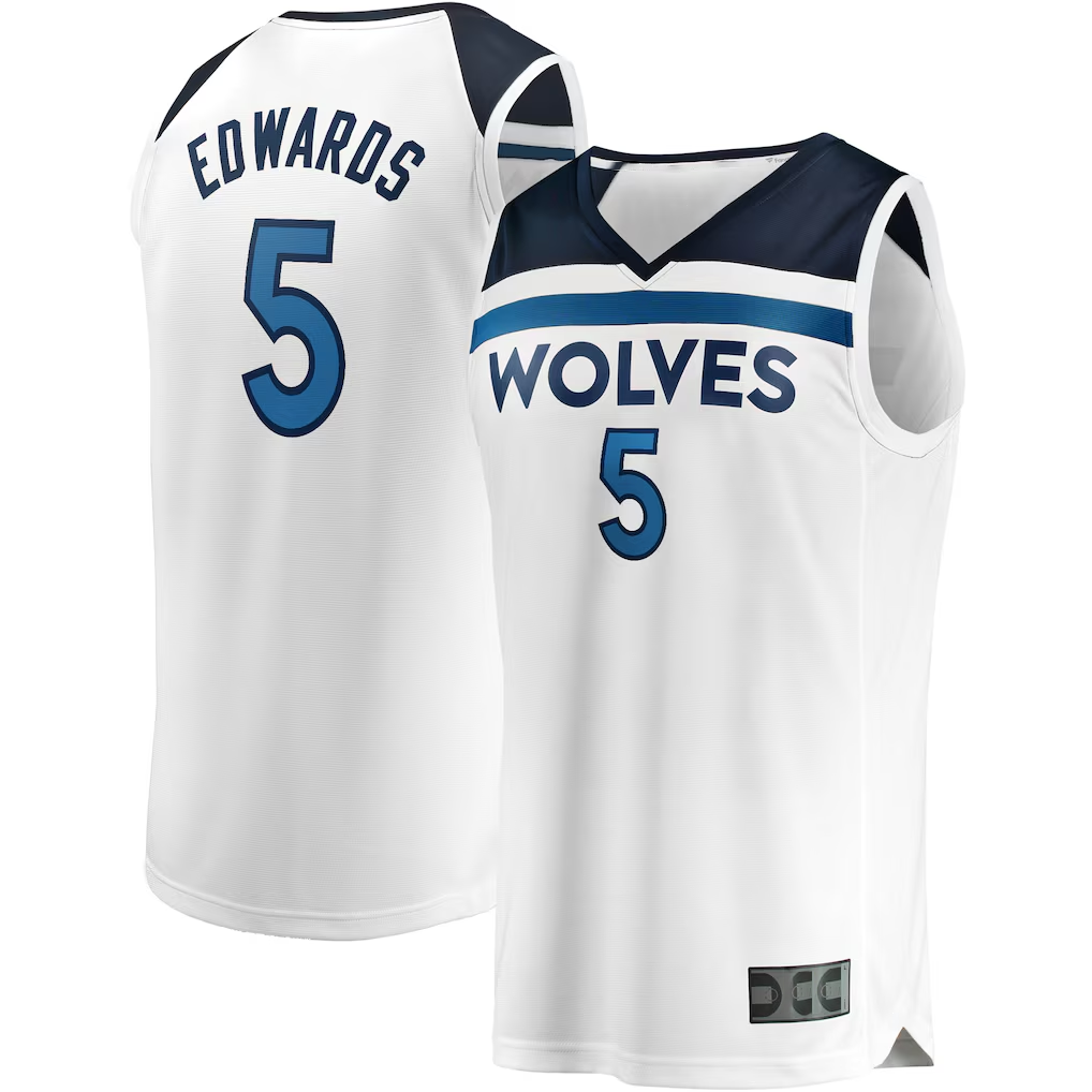 Rebec M.Timberwolves #5 Anthony Edwards White Fast Break Replica Player Stitched Jerseys - Association Edition