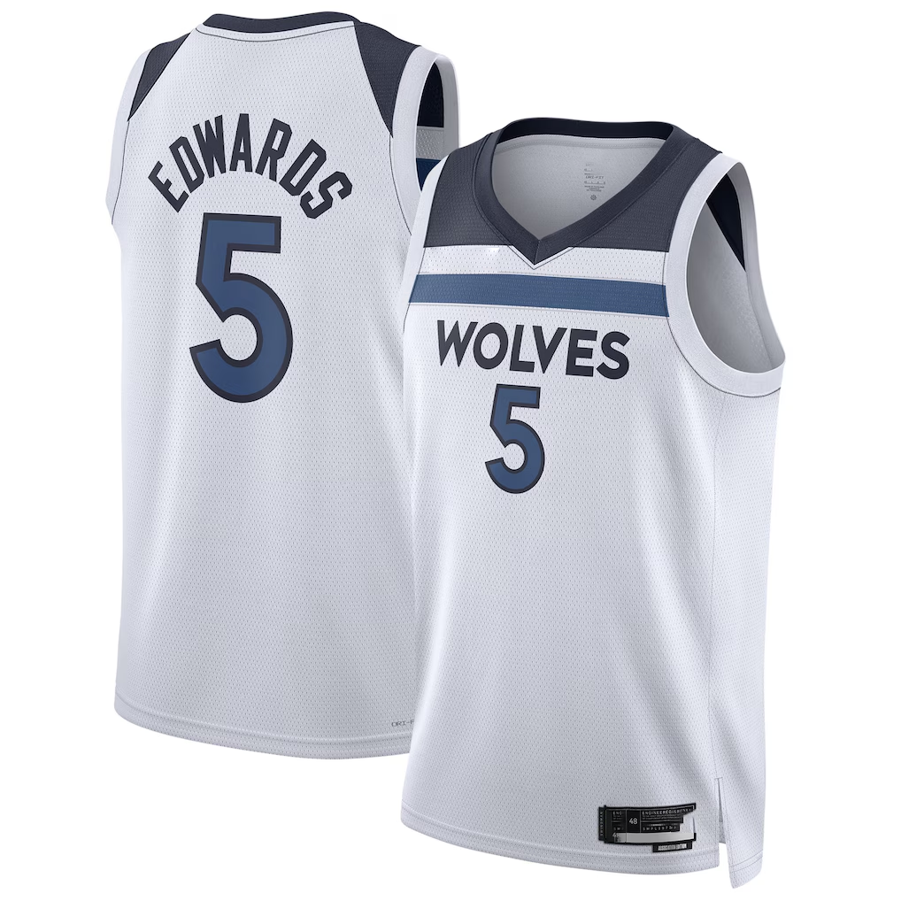 Rebec M.Timberwolves #5 Anthony Edwards White Swingman Stitched Jerseys - Association Edition