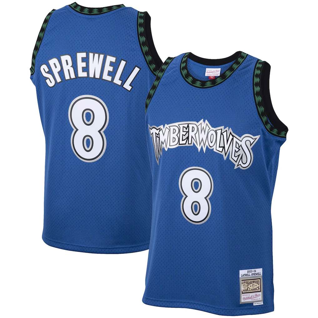 Rebec M.Timberwolves #8 Latrell Sprewell Mitchell & Ness Blue 200304 Hardwood Classics Swingman Stitched Jerseys
