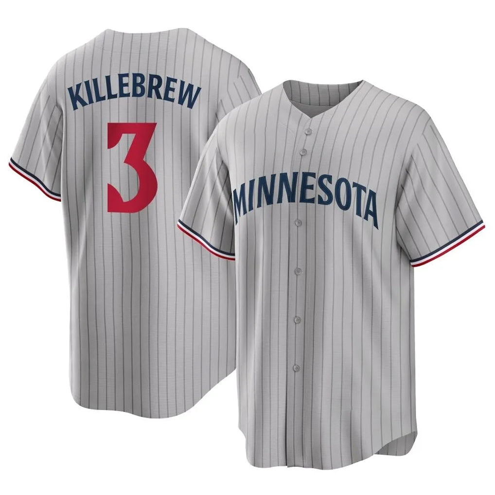 Rebec M.Twins #3 Harmon Killebrew Player Gray Game Limited Home Stitched Jerseys