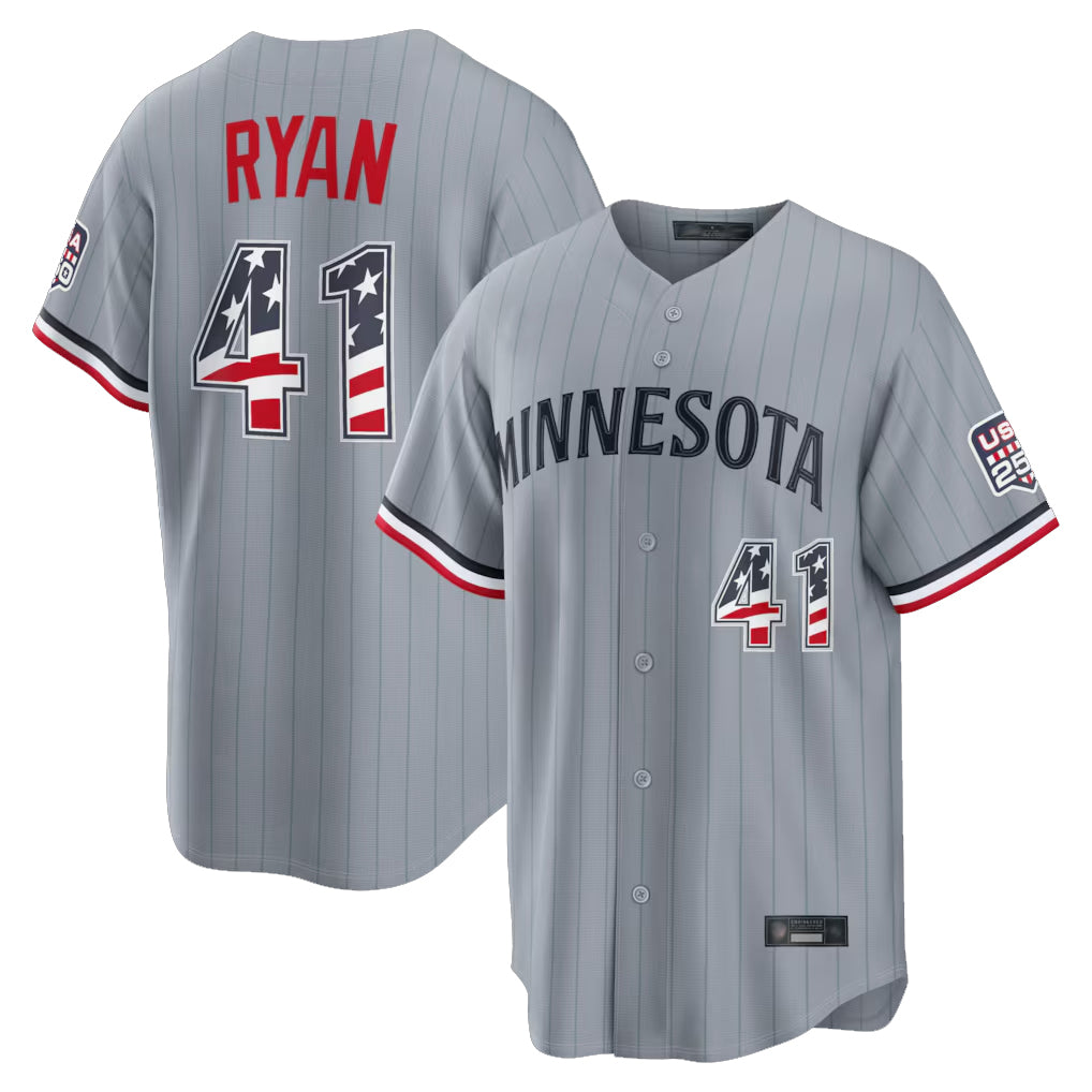 Rebec M.Twins #41 Joe Ryan Player Gray USA 250 Fourth of July Limited Elite Home Game Stitched Jerseys