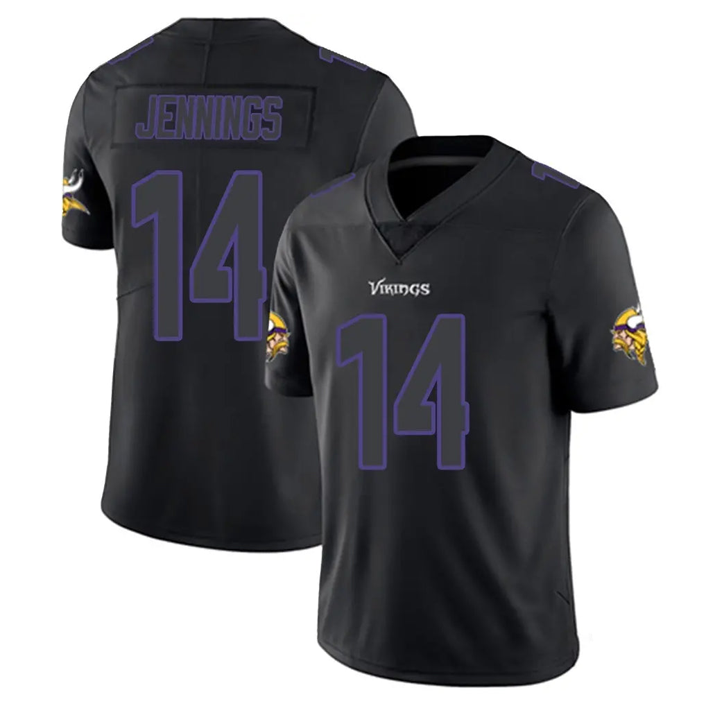 Rebec M.Vikings #14 Jauan Jennings Player Black Impact LImited Home Game Stitched Jerseys