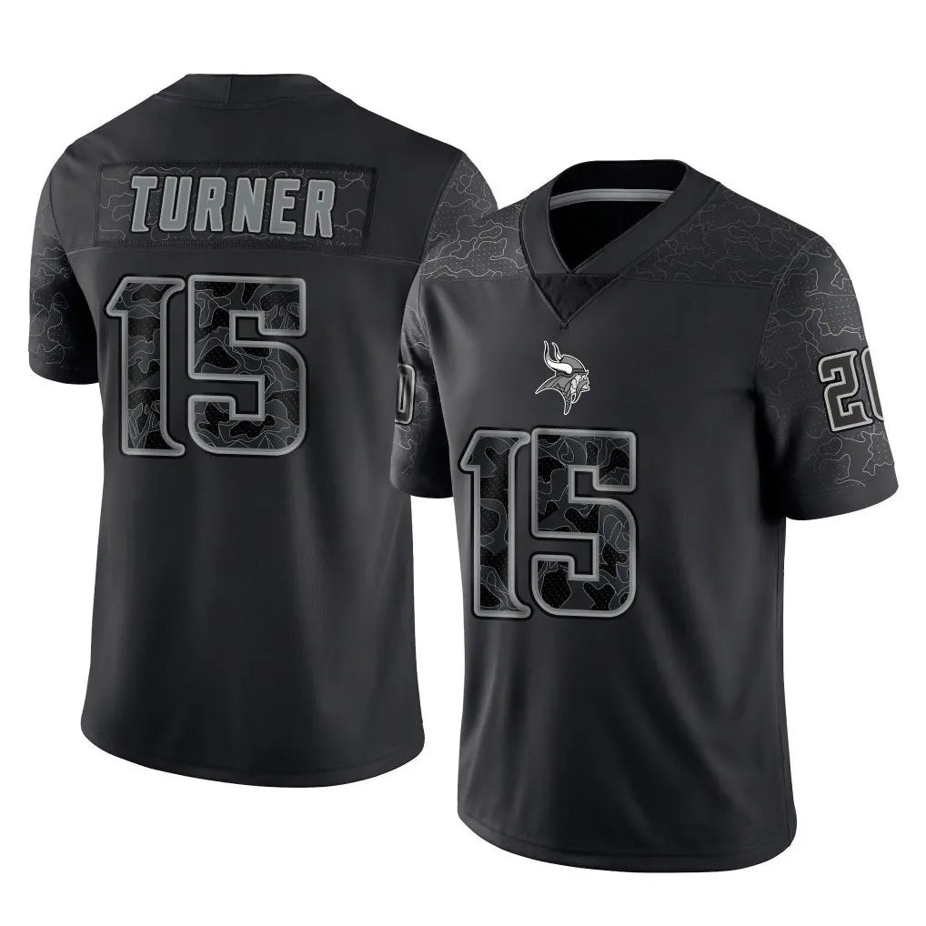Rebec M.Vikings #15 Dallas Turner Player Black Reflective LImited Home Game Stitched Jerseys