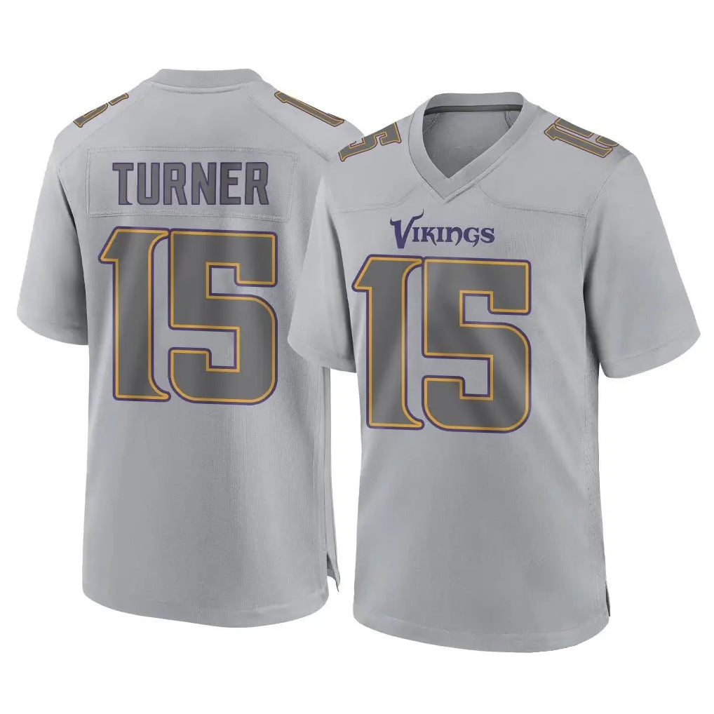 Rebec M.Vikings #15 Dallas Turner Player Gray Atmosphere Fashion Home Game Stitched Jerseys