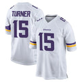 Rebec M.Vikings #15 Dallas Turner Player White Home Game Stitched Jerseys