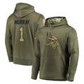 Rebec M.Vikings #1 Kyler Murray Player Olive Salute to Service Pullover Hoodies Home Game Stitched Jerseys