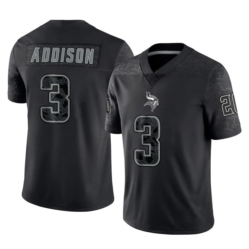Rebec M.Vikings #3 Jordan Addison Player Black Reflective LImited Home Game Stitched Jerseys