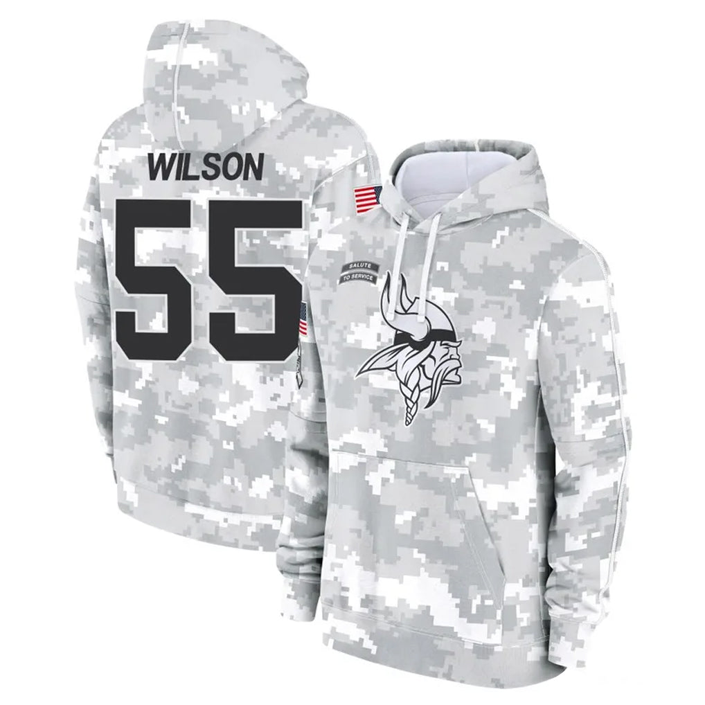 Rebec M.Vikings #55 Eric Wilson Player Arctic Camo Salute to Service Pullover Hoodies Limited Game Stitched Jerseys