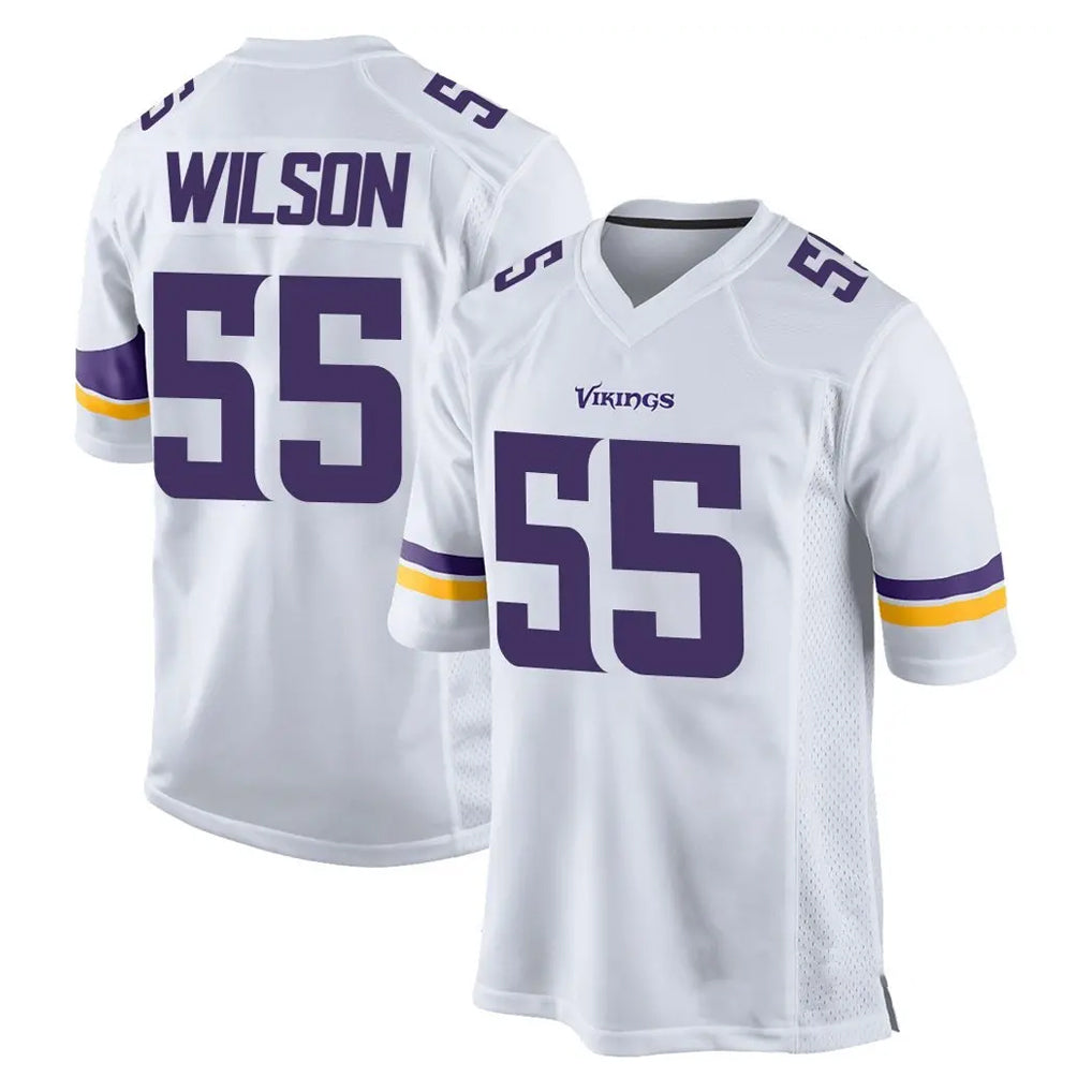 Rebec M.Vikings #55 Eric Wilson Player White Home Game Stitched Jerseys
