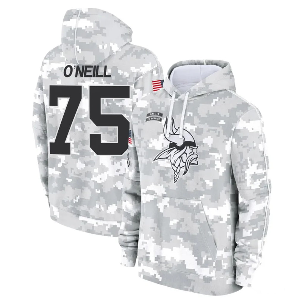 Rebec M.Vikings #75 Brian O'Neill Player Arctic Camo Salute to Service Pullover Hoodies Limited Game Stitched Jerseys