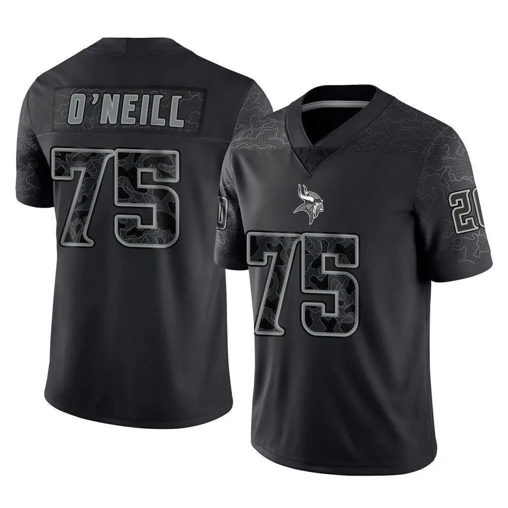 Rebec M.Vikings #75 Brian O'Neill Player Black Reflective LImited Home Game Stitched Jerseys