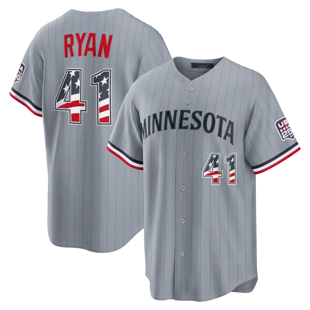 Rebec MN.Twins #41 Joe Ryan Gray USA 250 Fourth of July Road Stadium Jersey