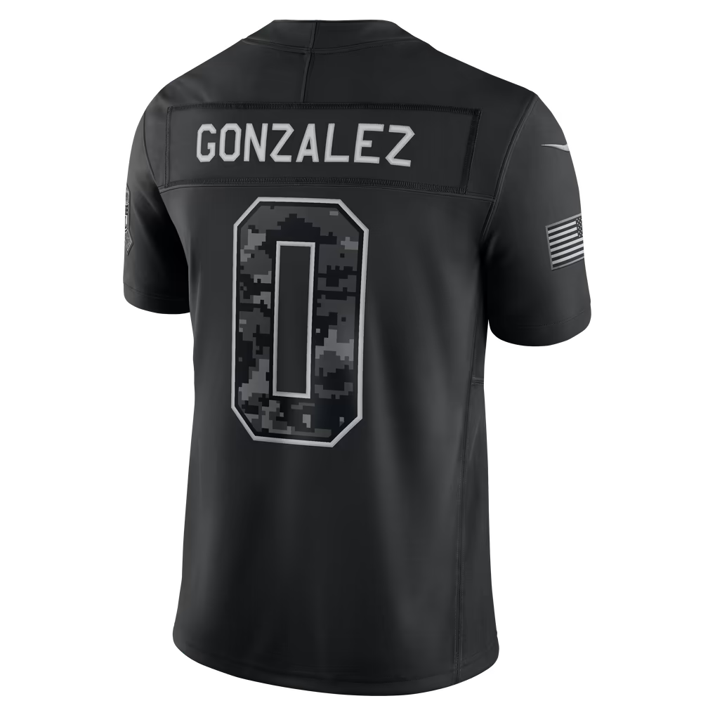 Rebec NE.Patriots #0 Christian Gonzalez Black 2026 Salute to Service Stitched Limited Jersey