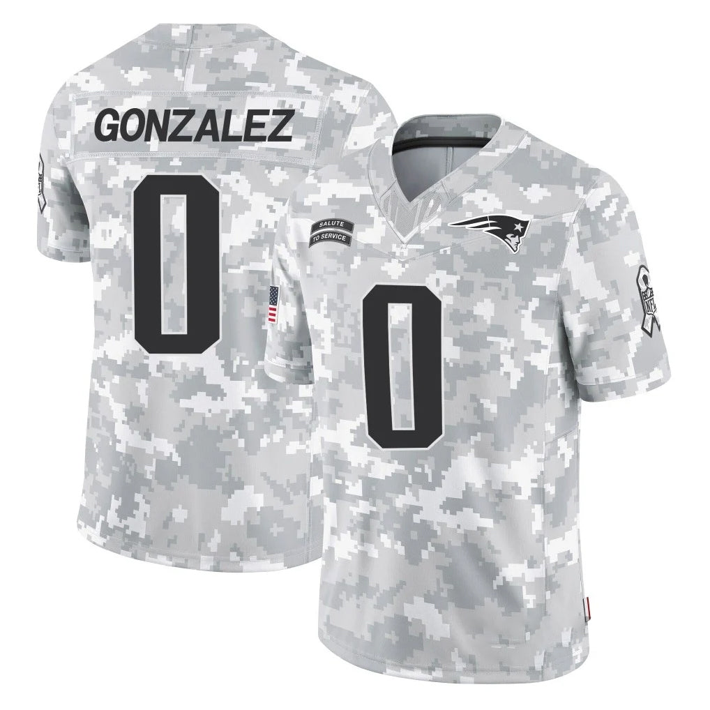 Rebec NE.Patriots #0 Christian Gonzalez Player Arctic Camo Salute To Service Limited Game Stitched Jerseys