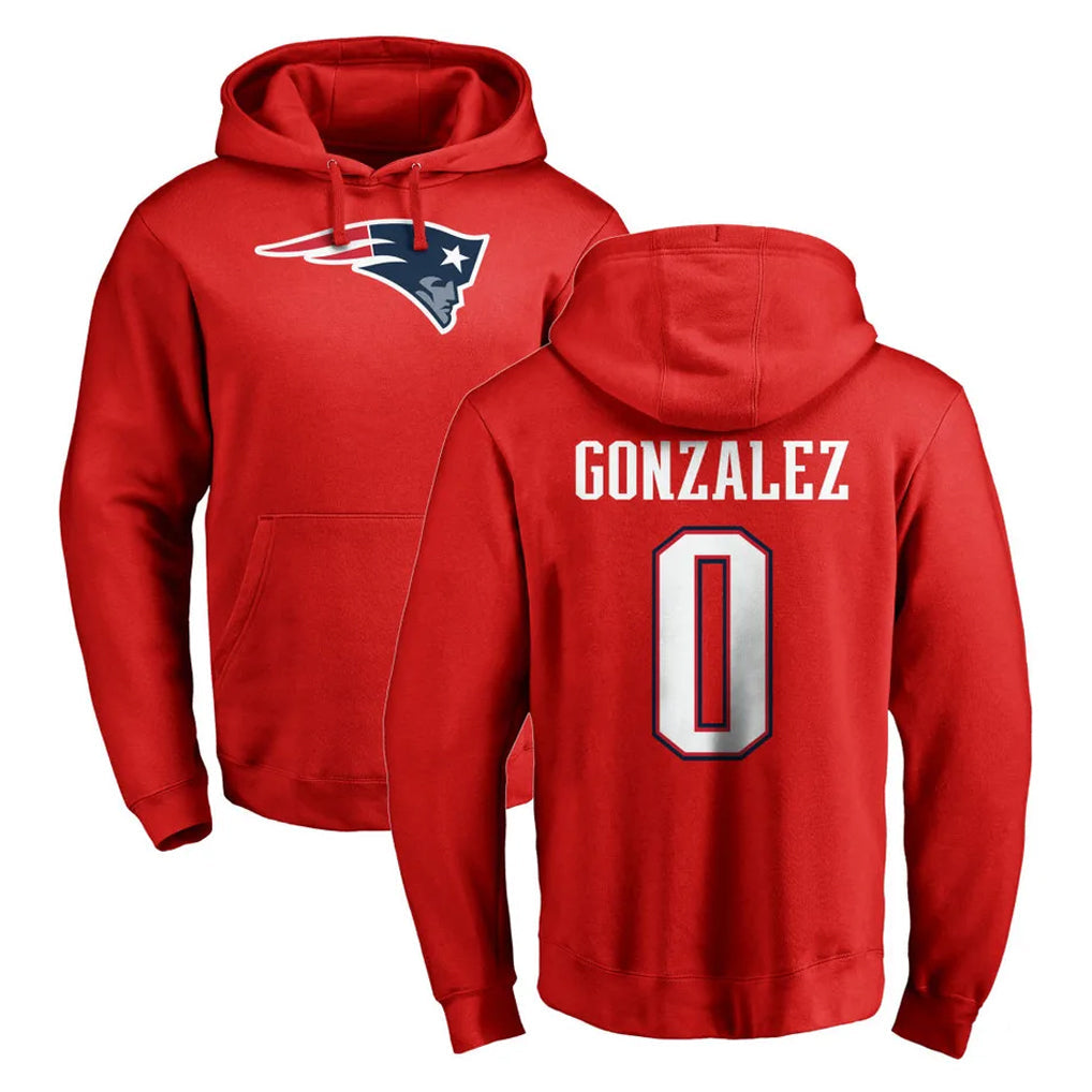 Rebec NE.Patriots #0 Christian Gonzalez Player Red LOGO Pullover Hoodies Home Game Stitched Jerseys