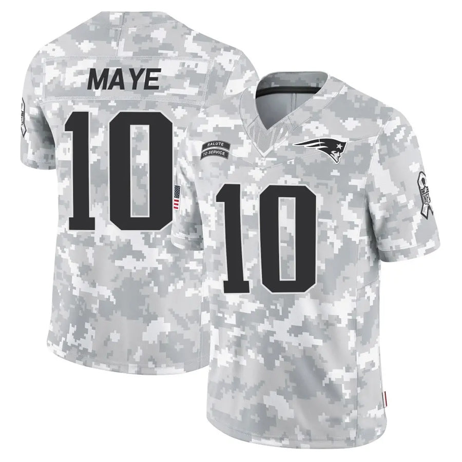 Rebec NE.Patriots #10 Drake Maye Player Arctic Camo Salute to Service Limited Stitched Jerseys