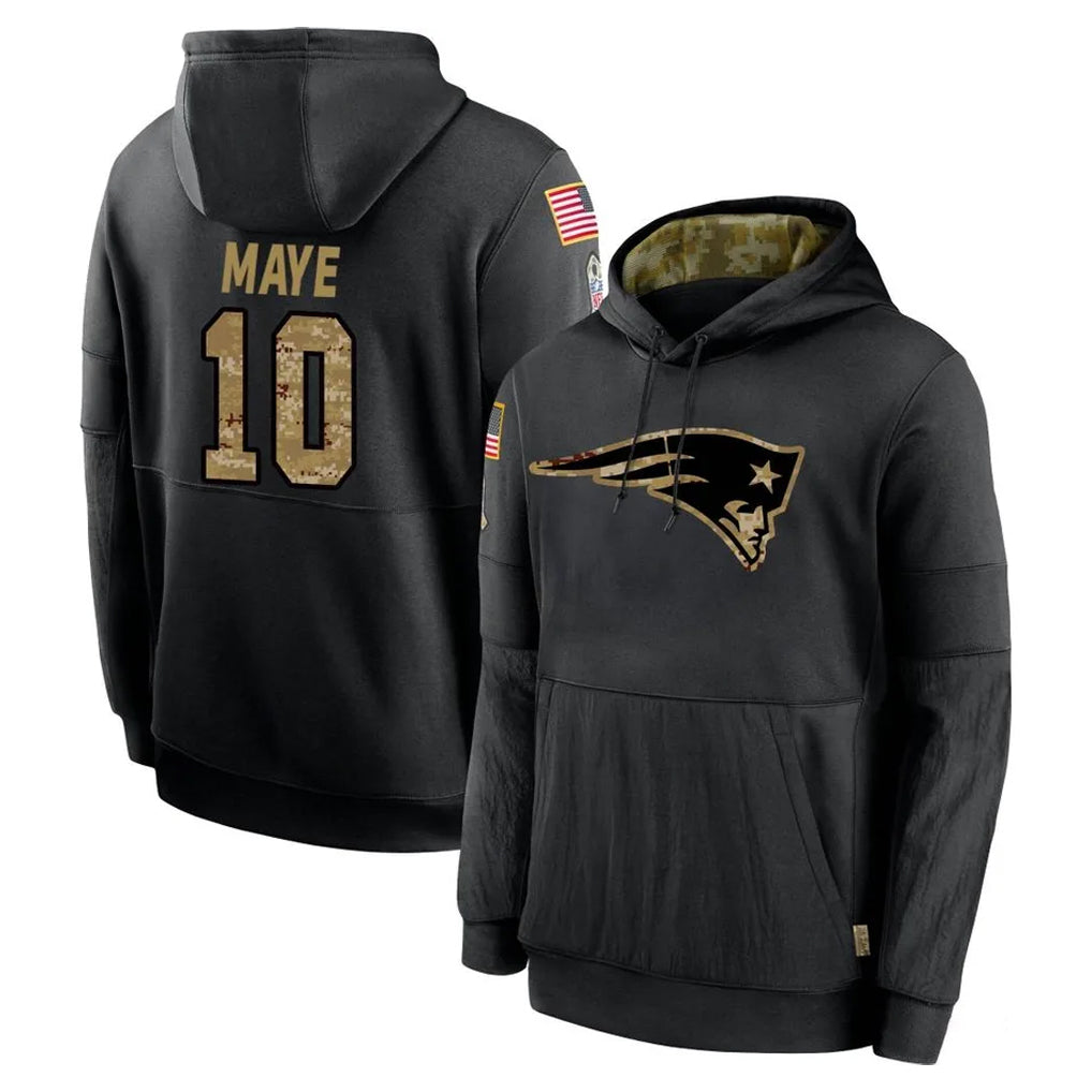 Rebec NE.Patriots #10 Drake Maye Player Black Salute to Service Hoodies Limited Game Stitched Jerseys