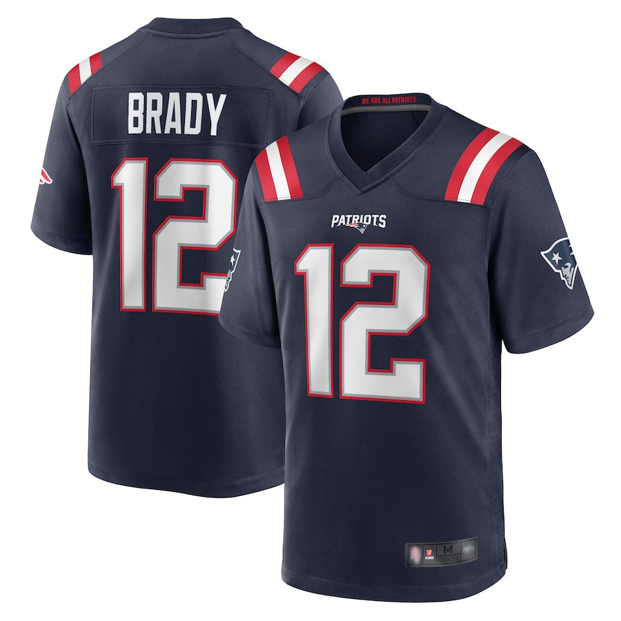 Rebec NE.Patriots #12 Tom Brady Player Navy Game Replica Stitched Jerseys