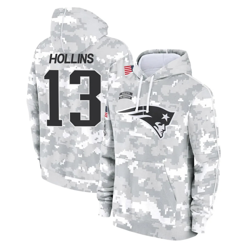 Rebec NE.Patriots #13 Mack Hollins Player Arctic Camo Salute to Service Pullover Hoodies Limited Game Stitched Jerseys