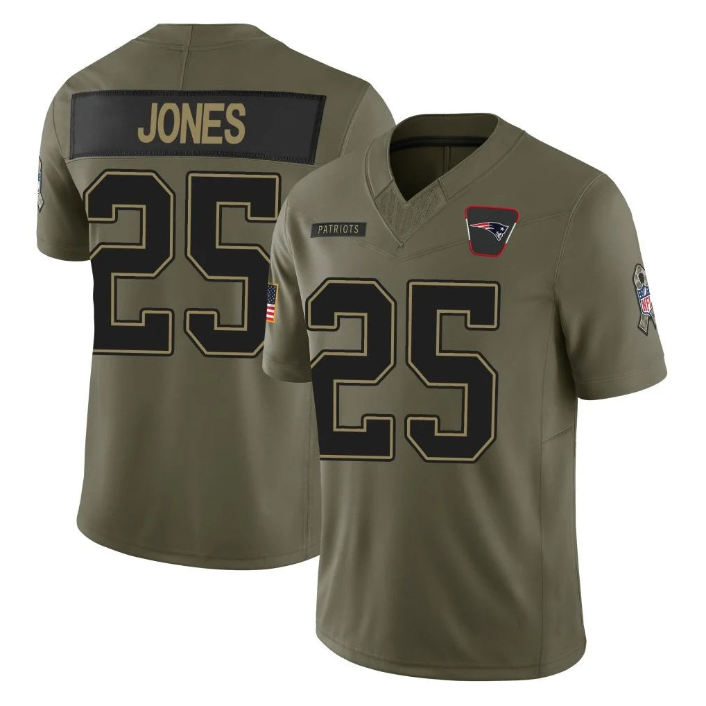 Rebec NE.Patriots #25 Marcus Jones Player Olive Salute To Service Limited Stitched Jerseys