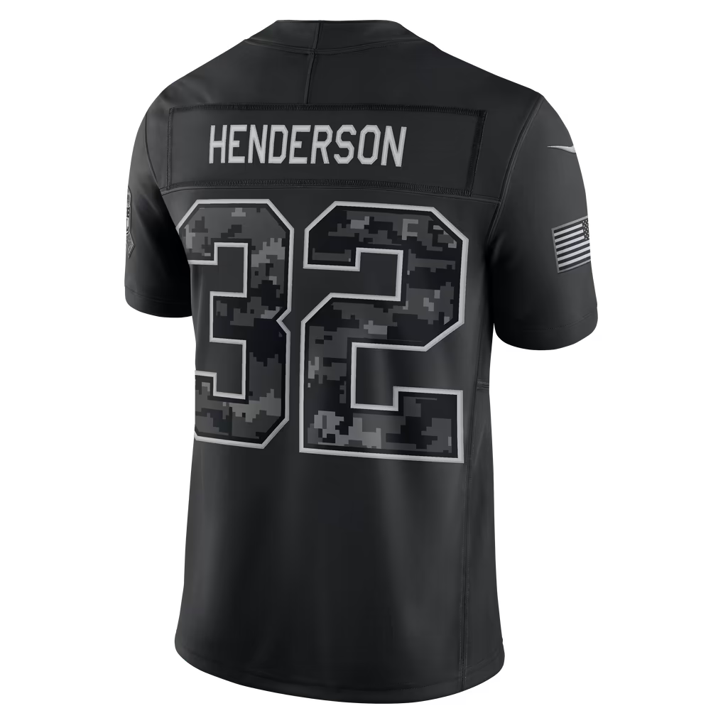 Rebec  NE.Patriots #32 TreVeyon Henderson Black 2026 Salute to Service Stitched Limited Jersey