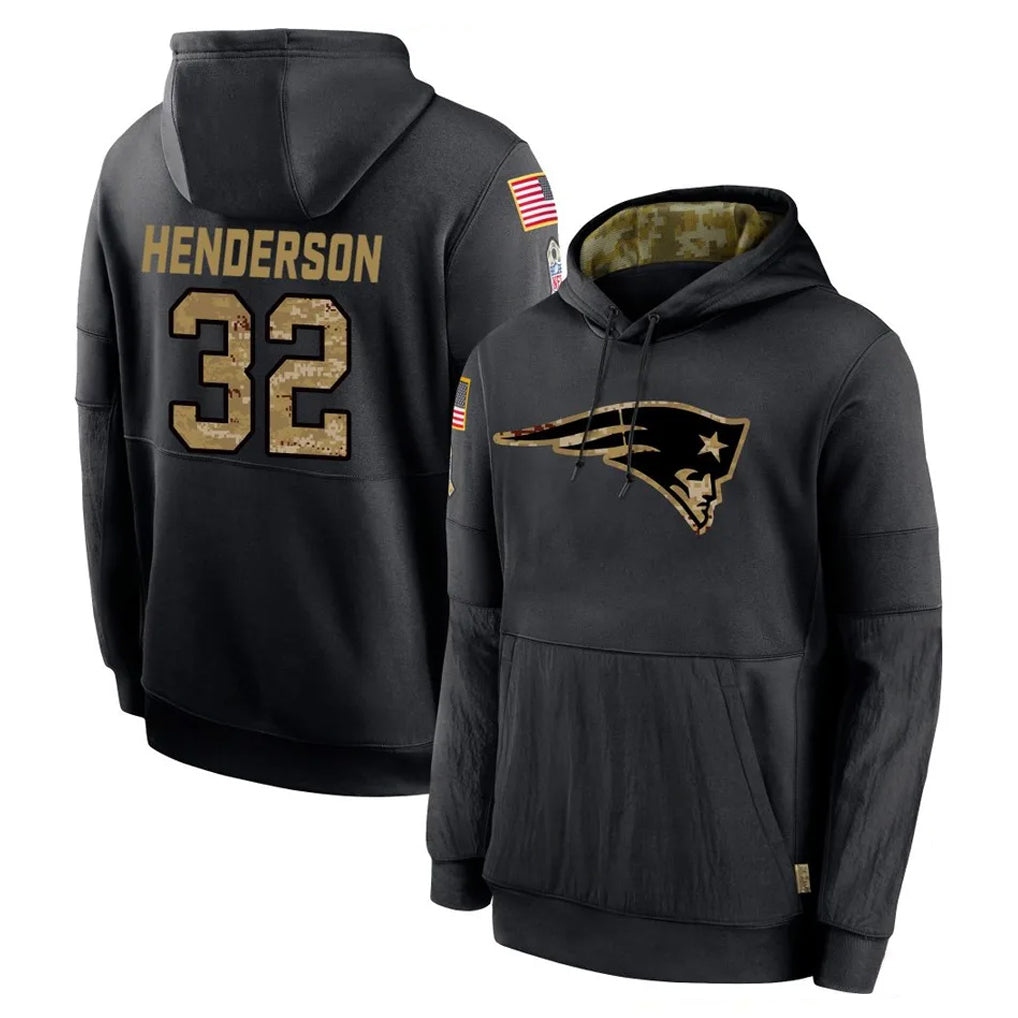 Rebec NE.Patriots #32 TreVeyon Henderson Player Black Salute to Service Hoodies Limited Game Stitched Jerseys