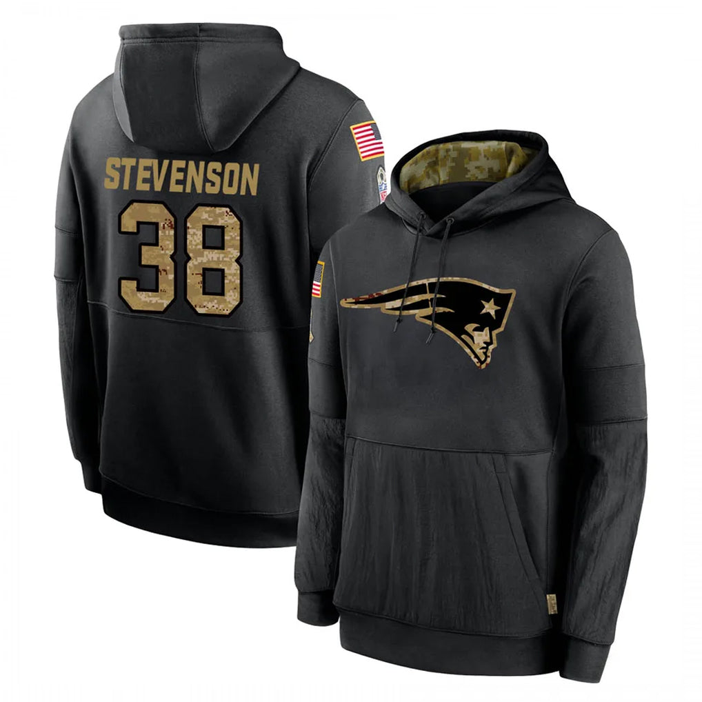 Rebec NE.Patriots #38 Rhamondre Stevenson Player Black Salute to Service Hoodies Limited Game Stitched Jerseys
