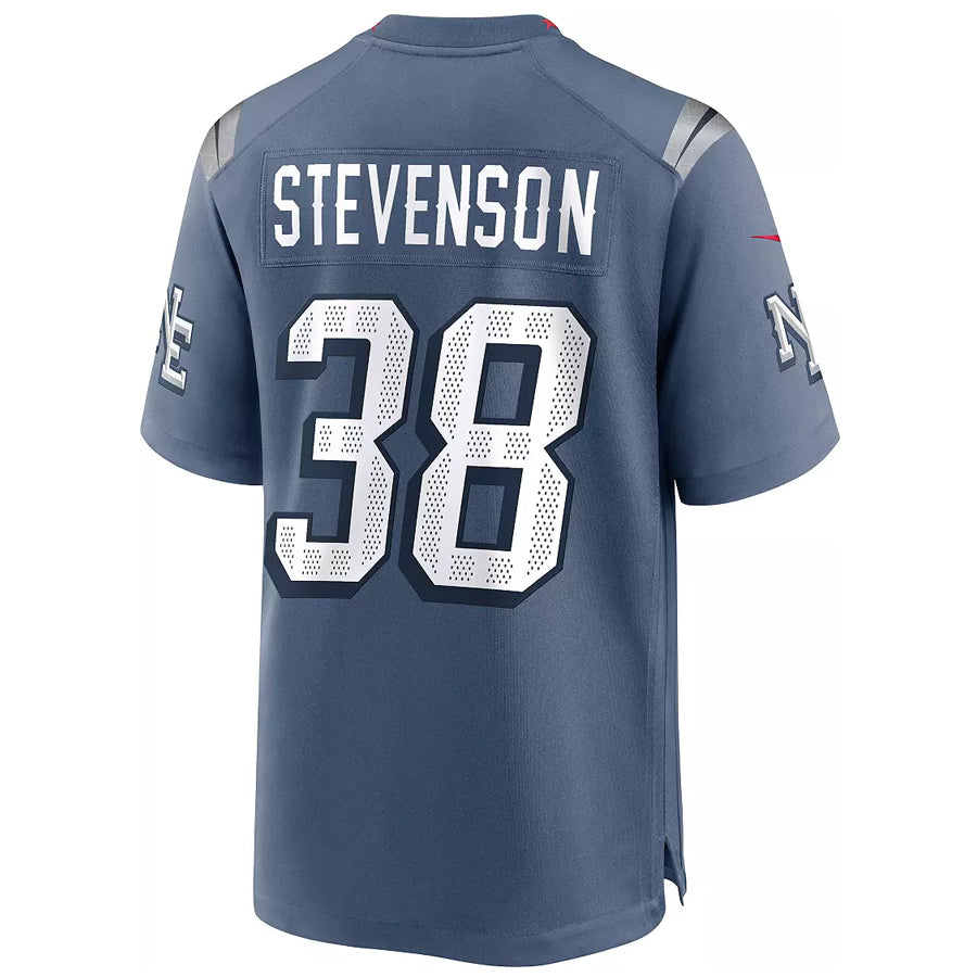 Rebec NE.Patriots #38 Rhamondre Stevenson Player Storm Blue Rivalries Collection Game Stitched Jerseys