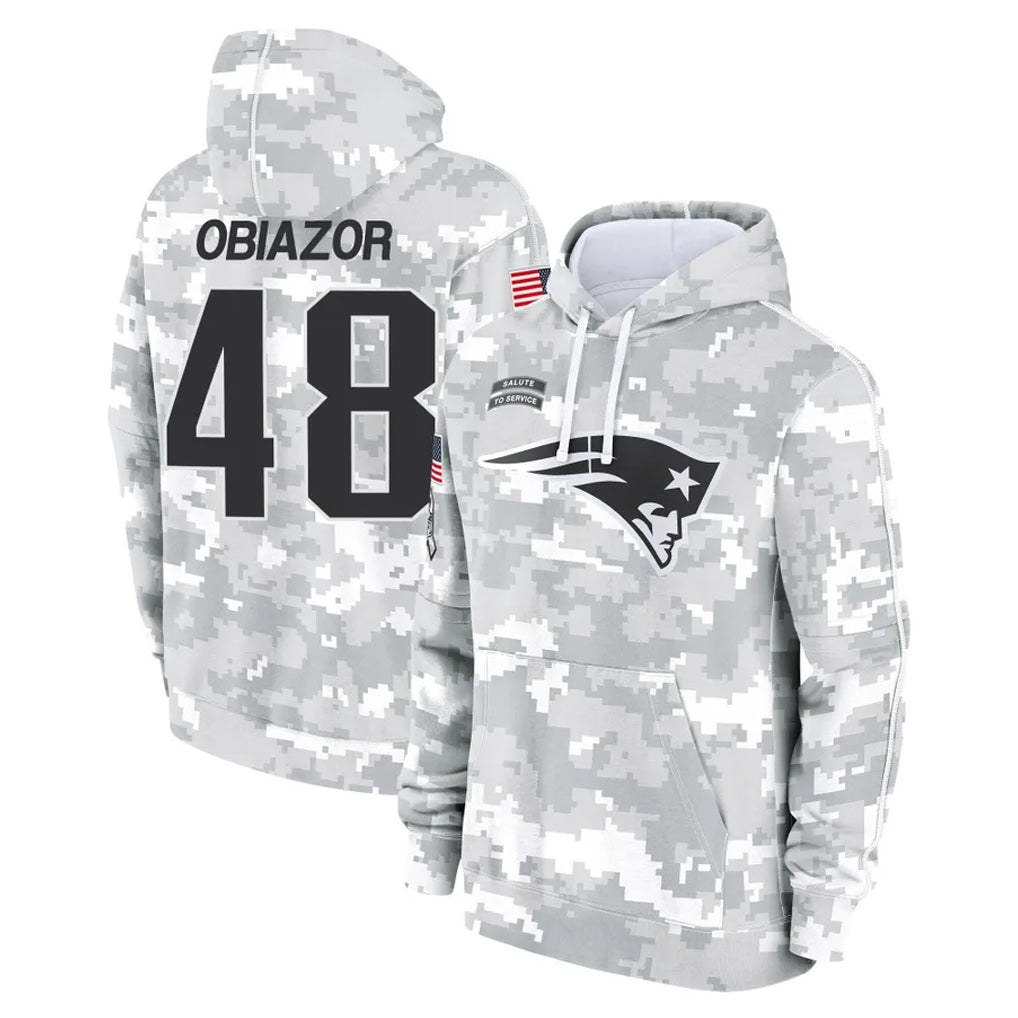 Rebec NE.Patriots #48 Namdi Obiazor Player Arctic Camo Salute to Service Pullover Hoodies Limited Game Stitched Jerseys