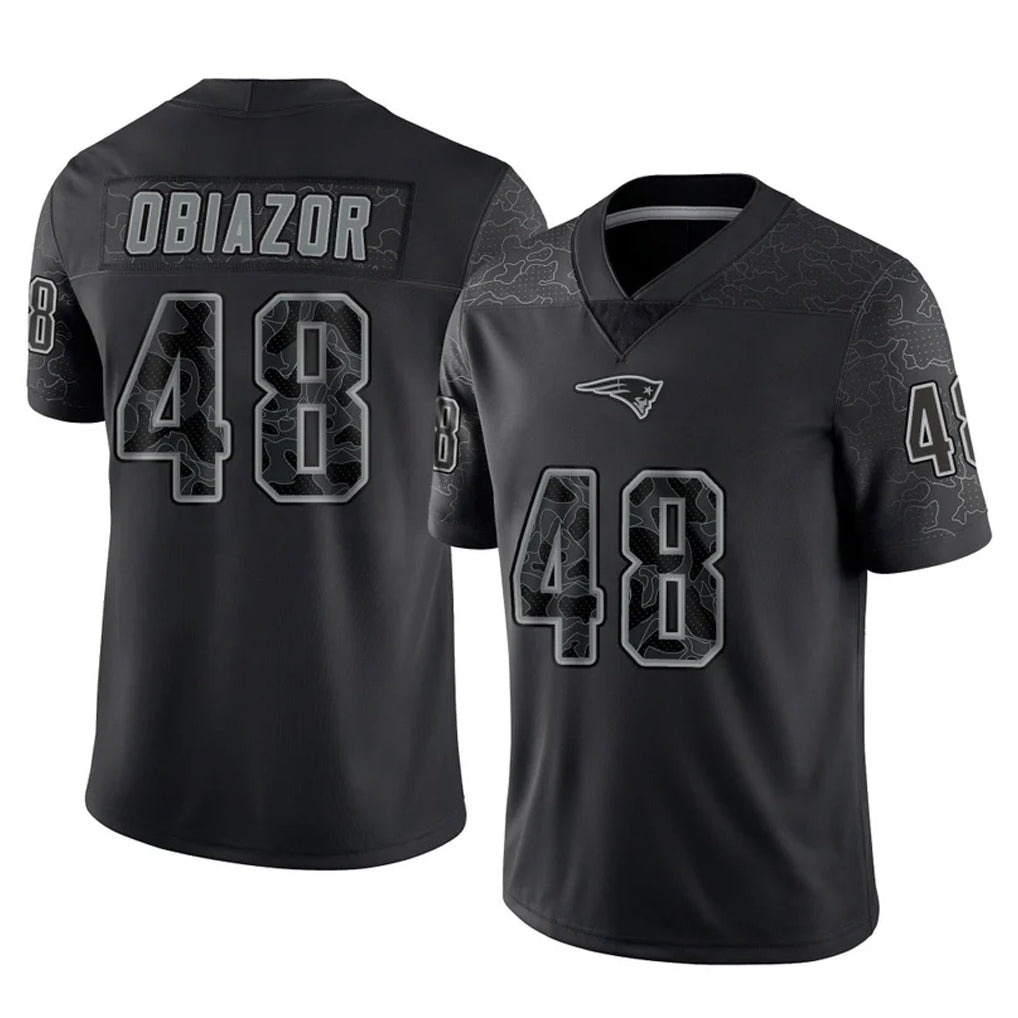 Rebec NE.Patriots #48 Namdi Obiazor Player Black Reflective LImited Home Game Stitched Jerseys